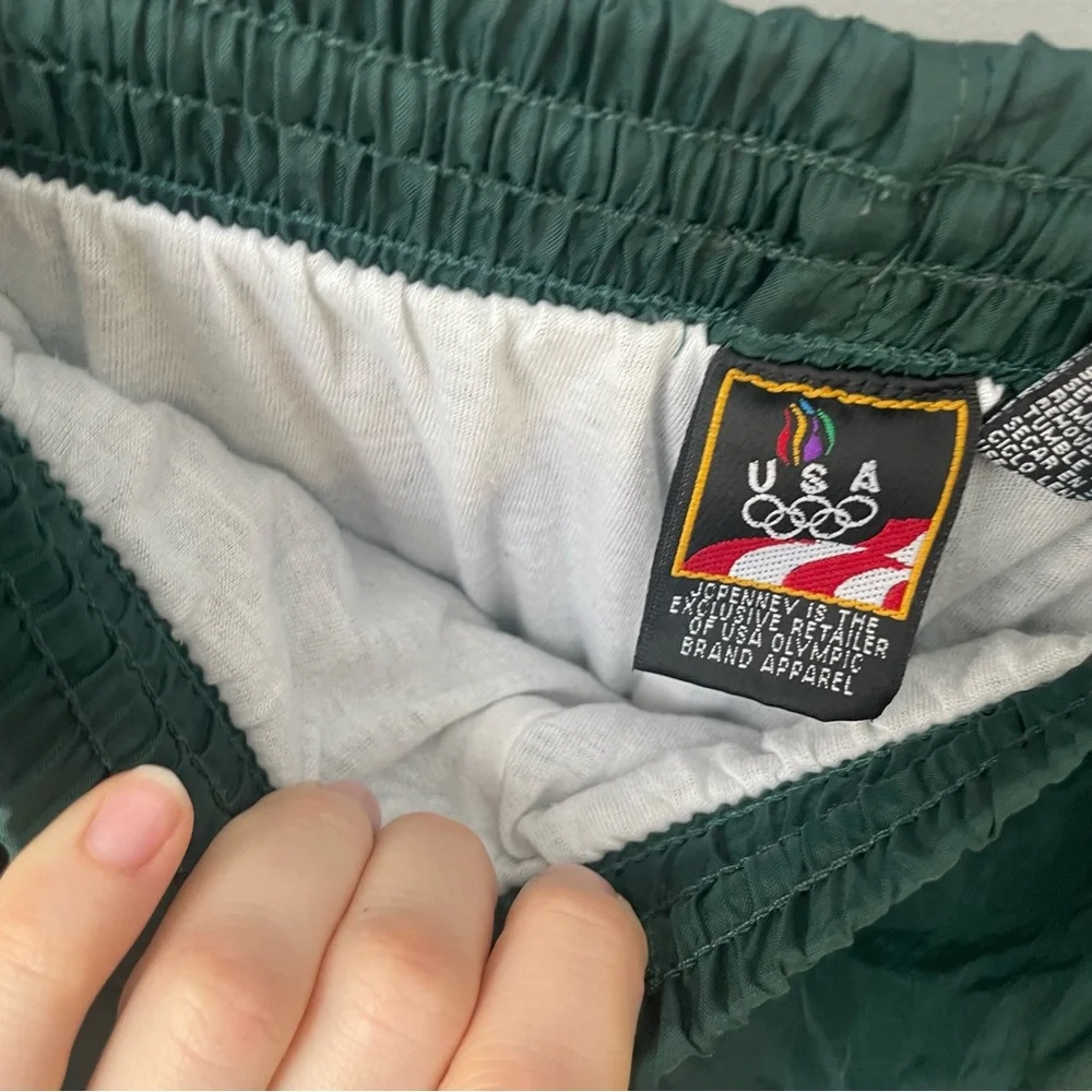 Vintage USA Olympics Track Pants Youth Large Fit 26x26 green Parachute Baggy 90s - Picture 8 of 12